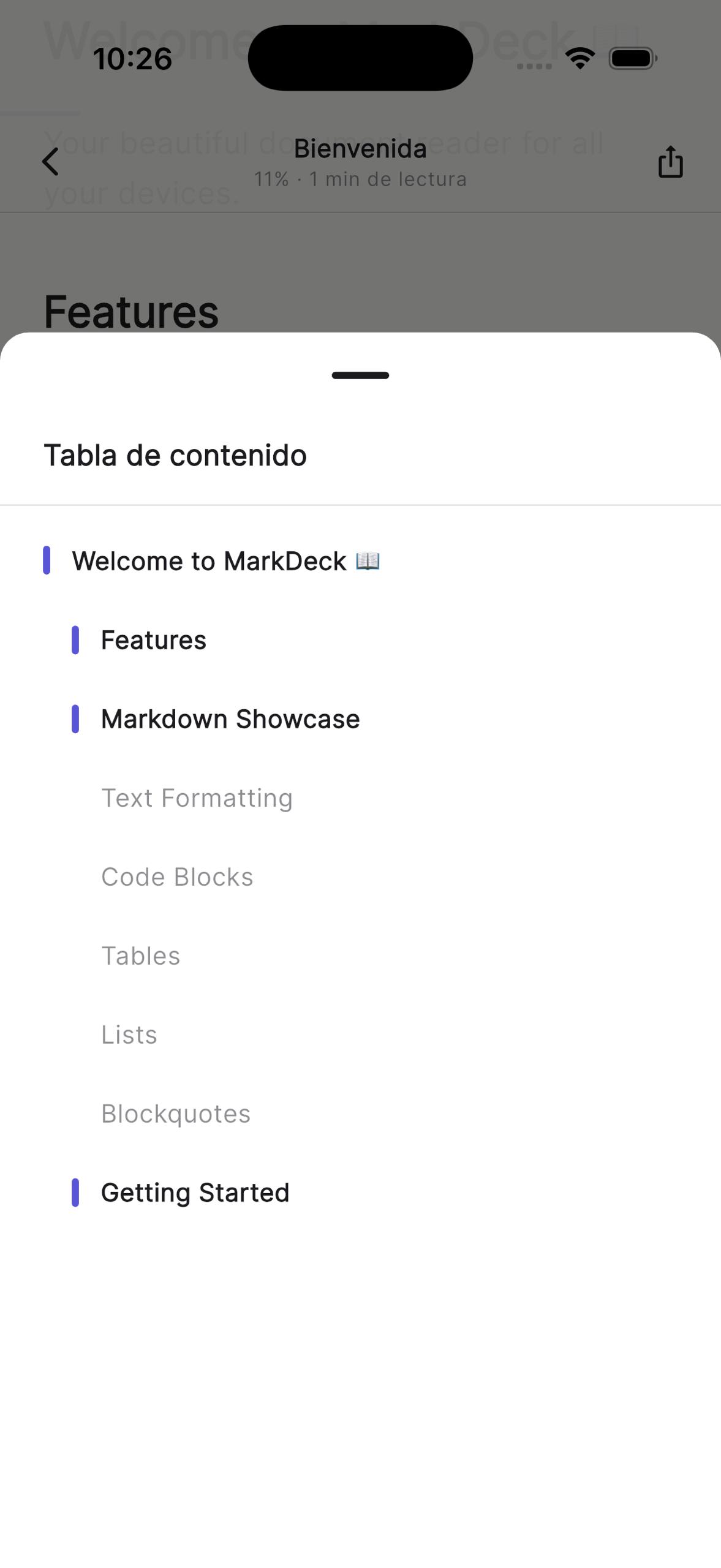 MarkDeck table of contents navigation